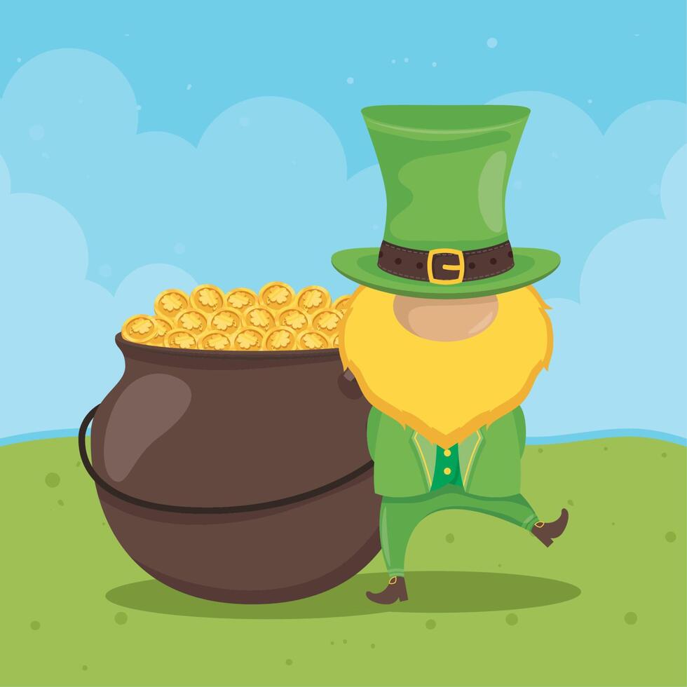 st patrick cauldron with elf scene vector