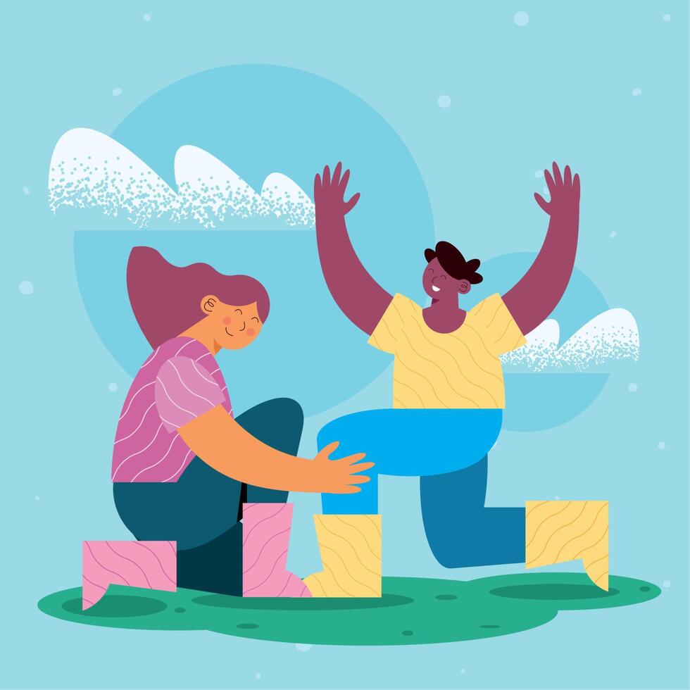 interracial ecologists couple vector