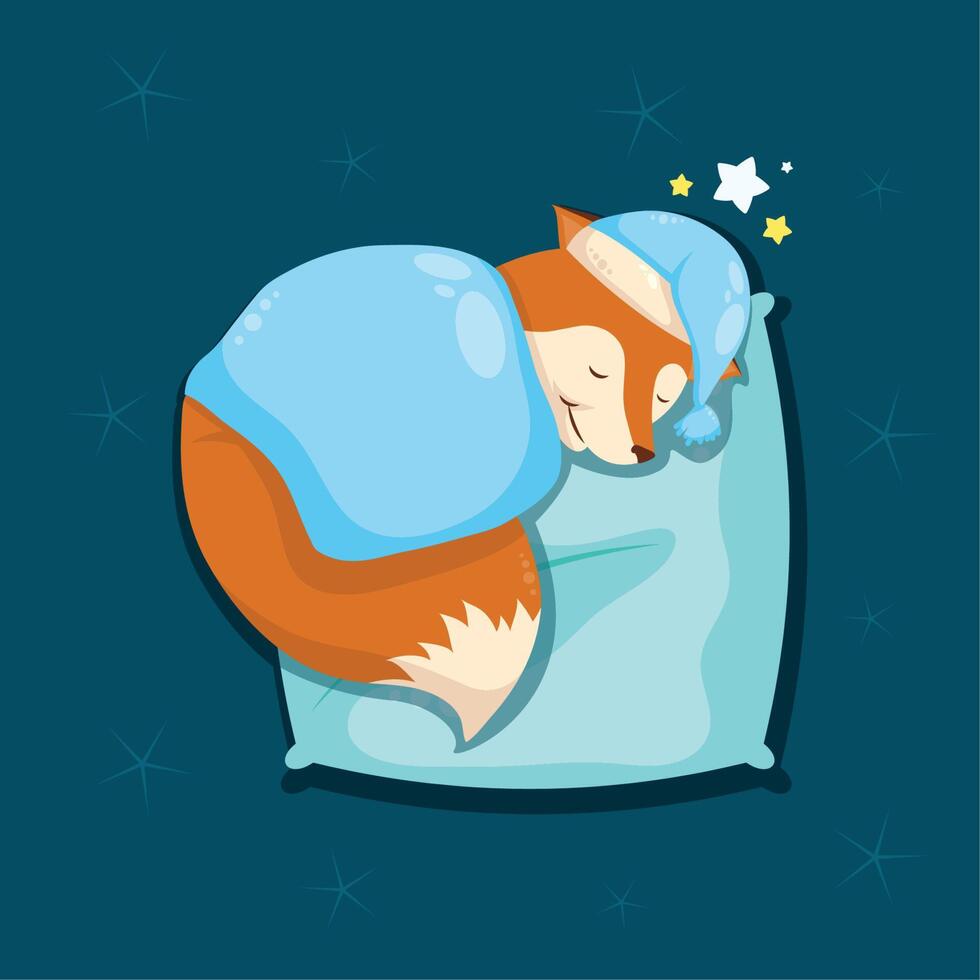 fox sleeping wearing hat vector