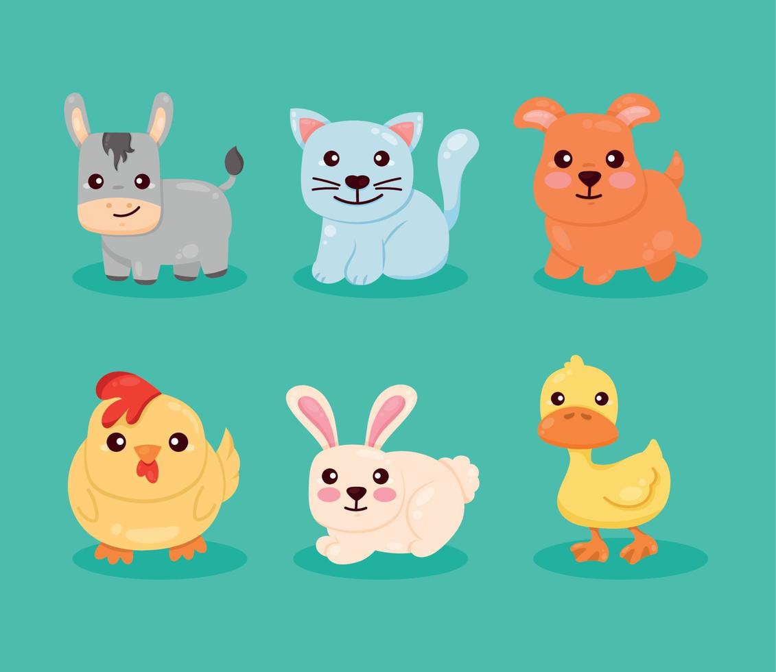 six farm animals characters vector