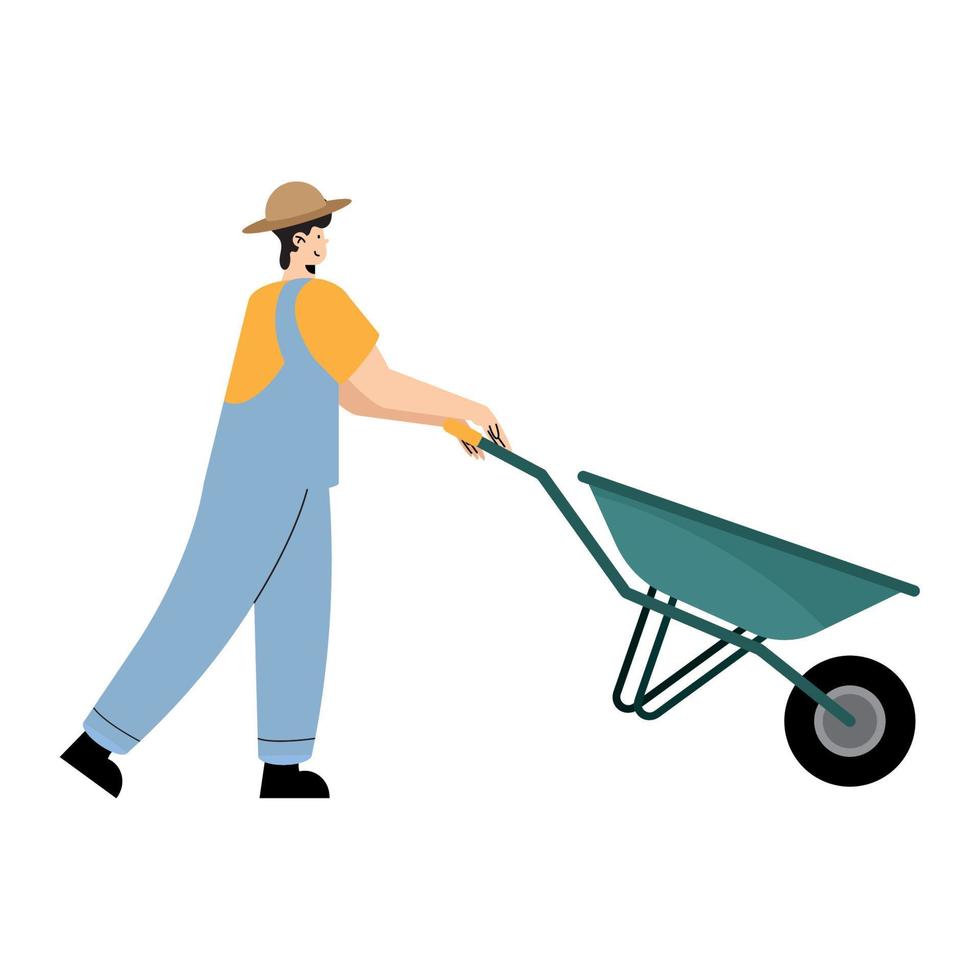 agricultor masculino con carretilla vector