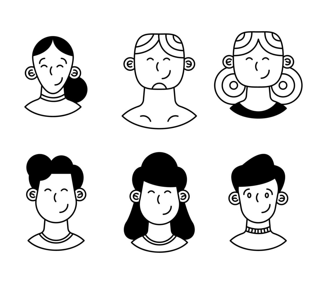persons monochrome six characters vector