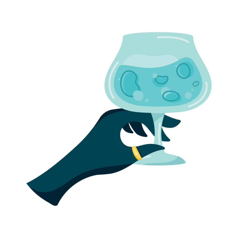 hand with blue cocktail vector