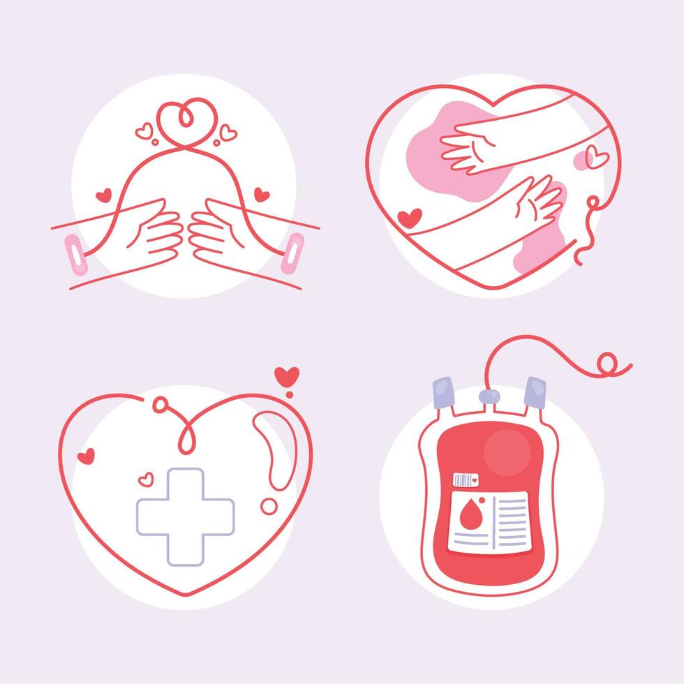 cuatro iconos de donación de sangre vector