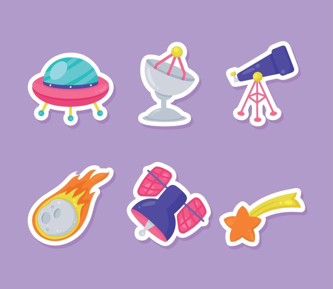 space outer six icons vector