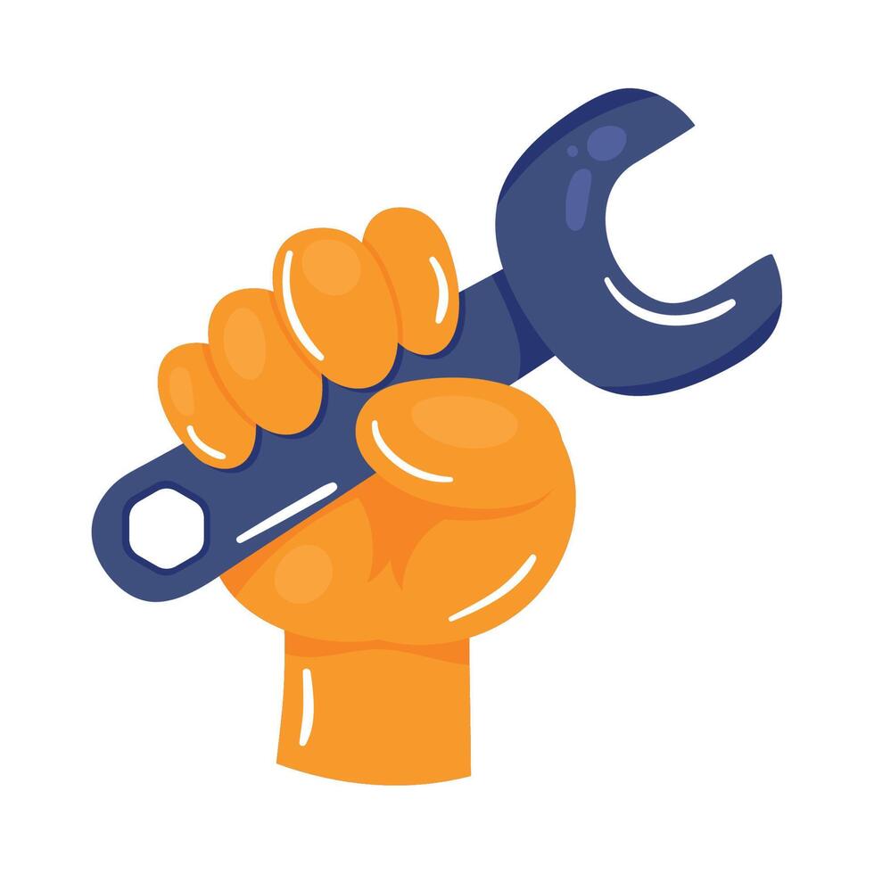 hand with wrench key vector