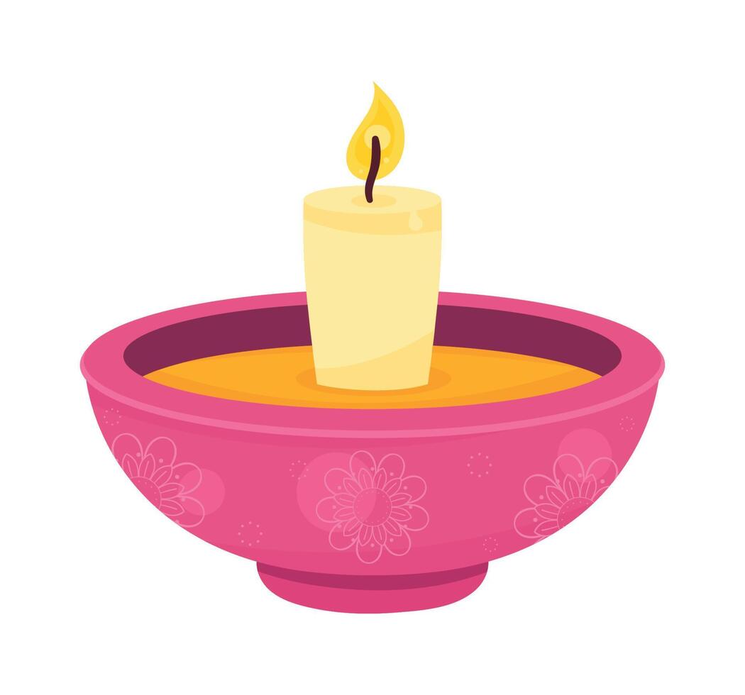 ceremonia de diwali vela rosa vector