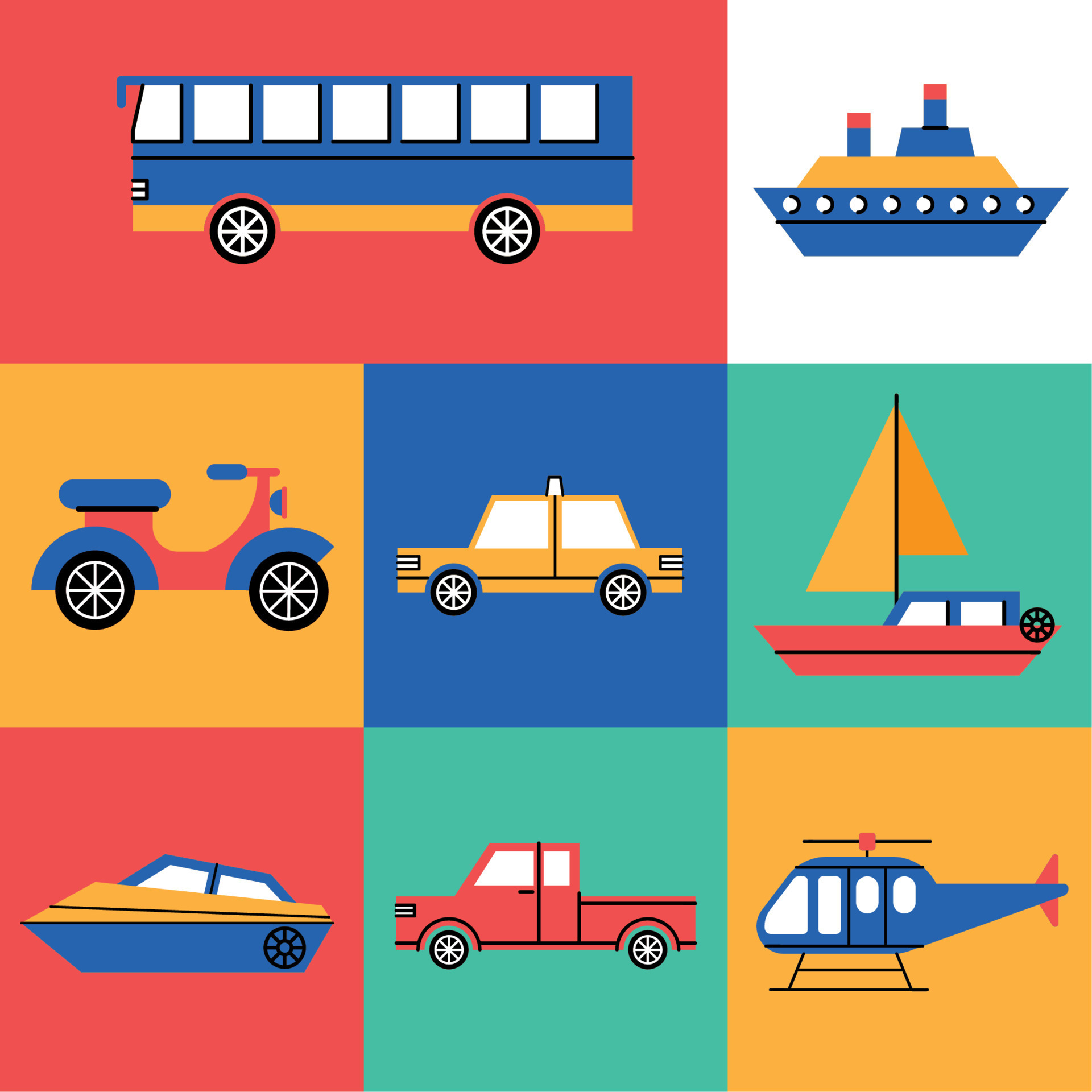 Eight Means Of Transport 11457021 Vector Art At Vecteezy