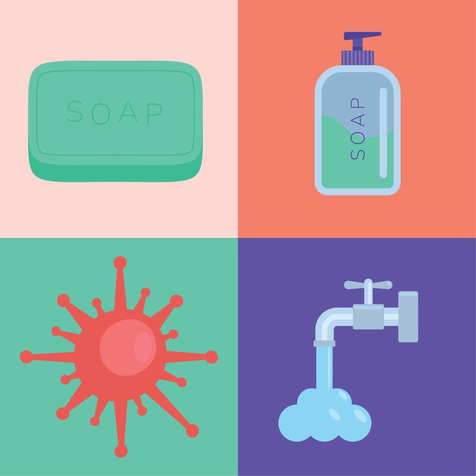 four hands washing icons vector