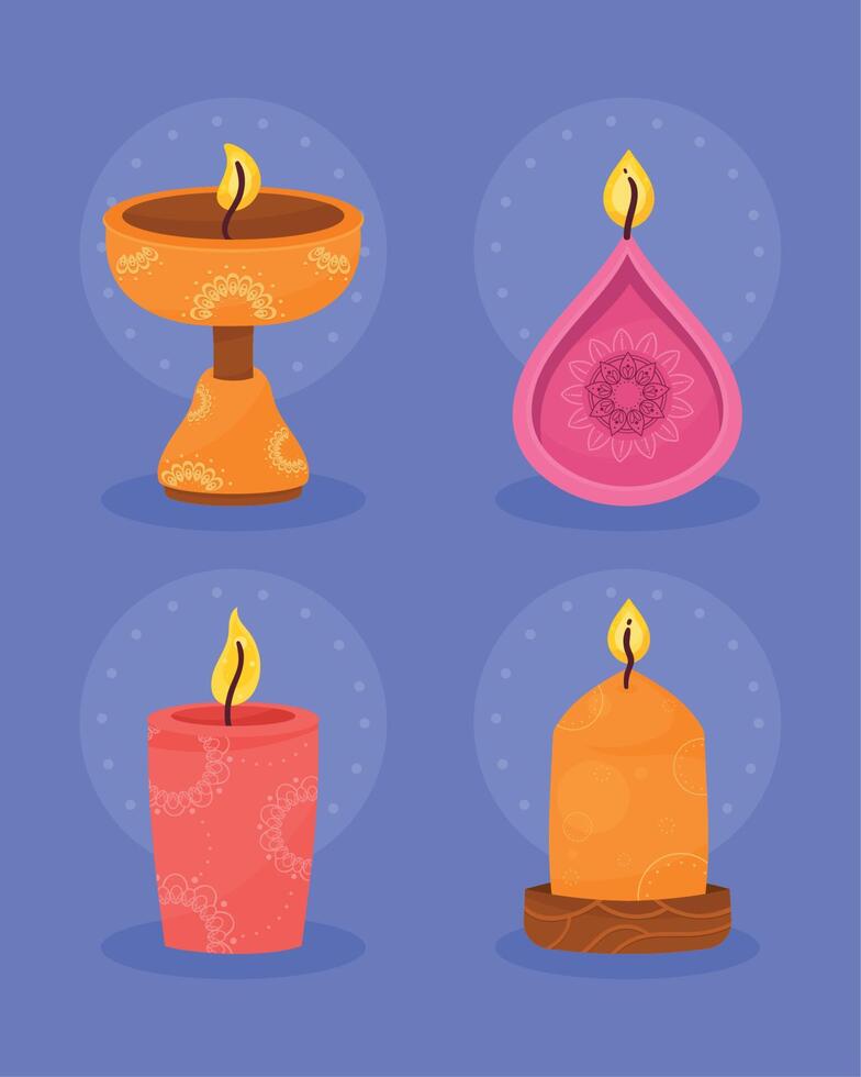 cuatro velas de la ceremonia de diwali vector