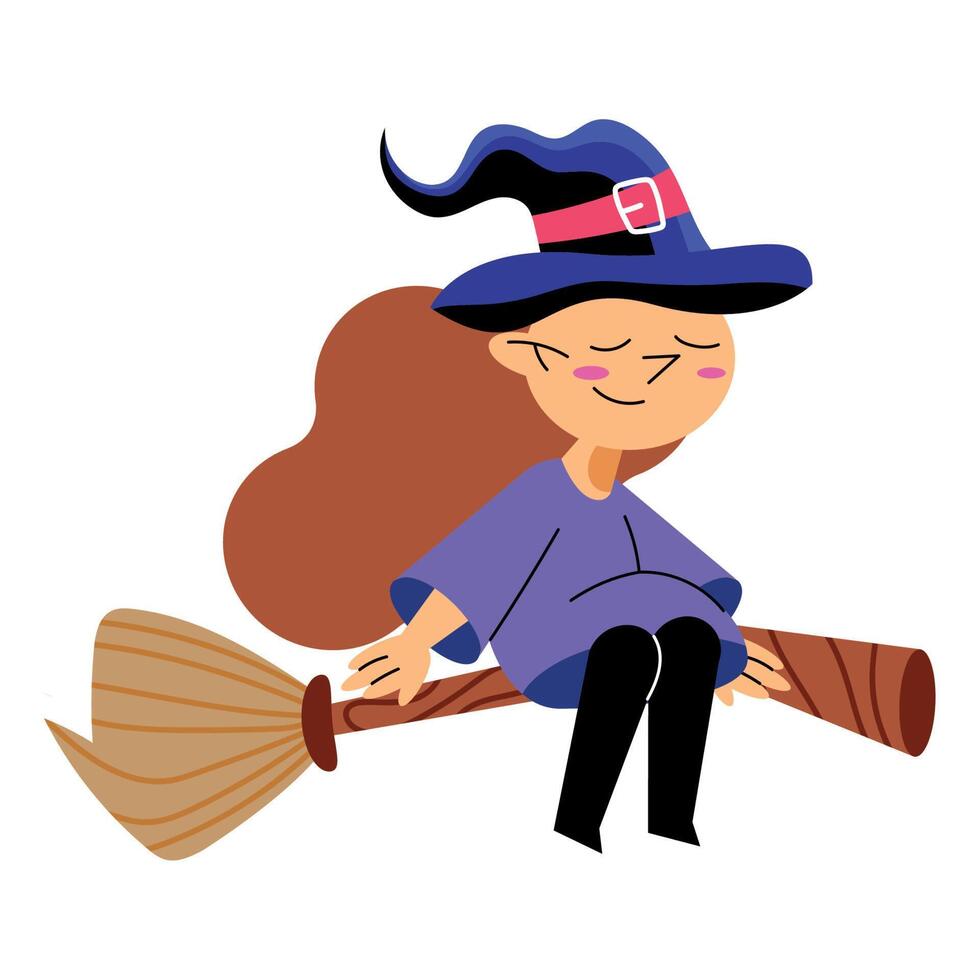 witch seated in broom vector