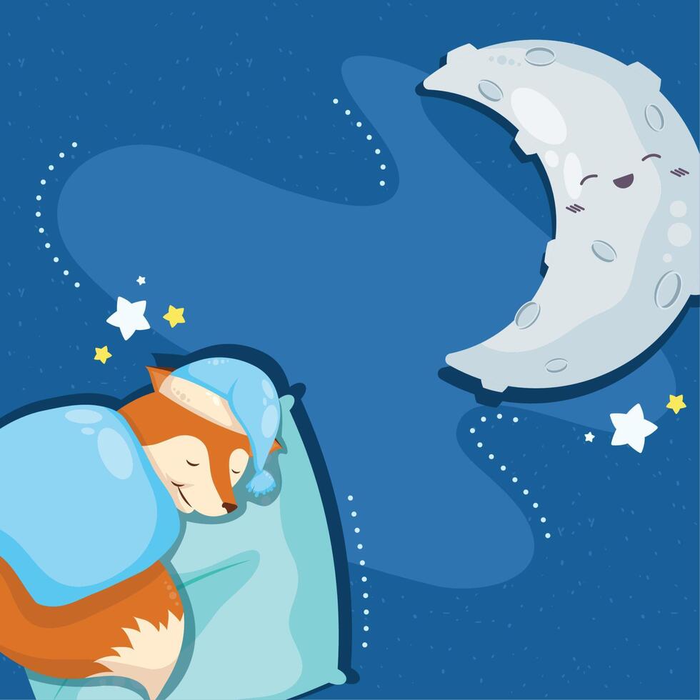 fox and moon sleeping vector