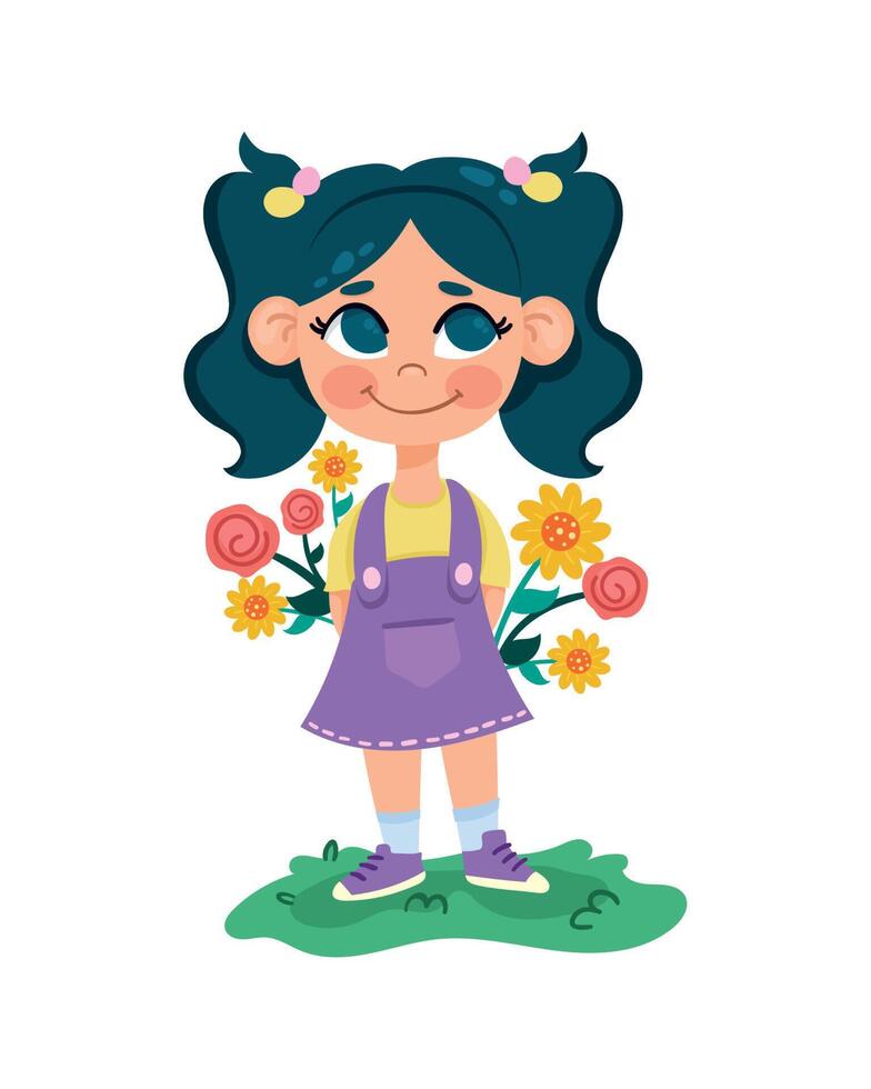 little girl with flowers vector