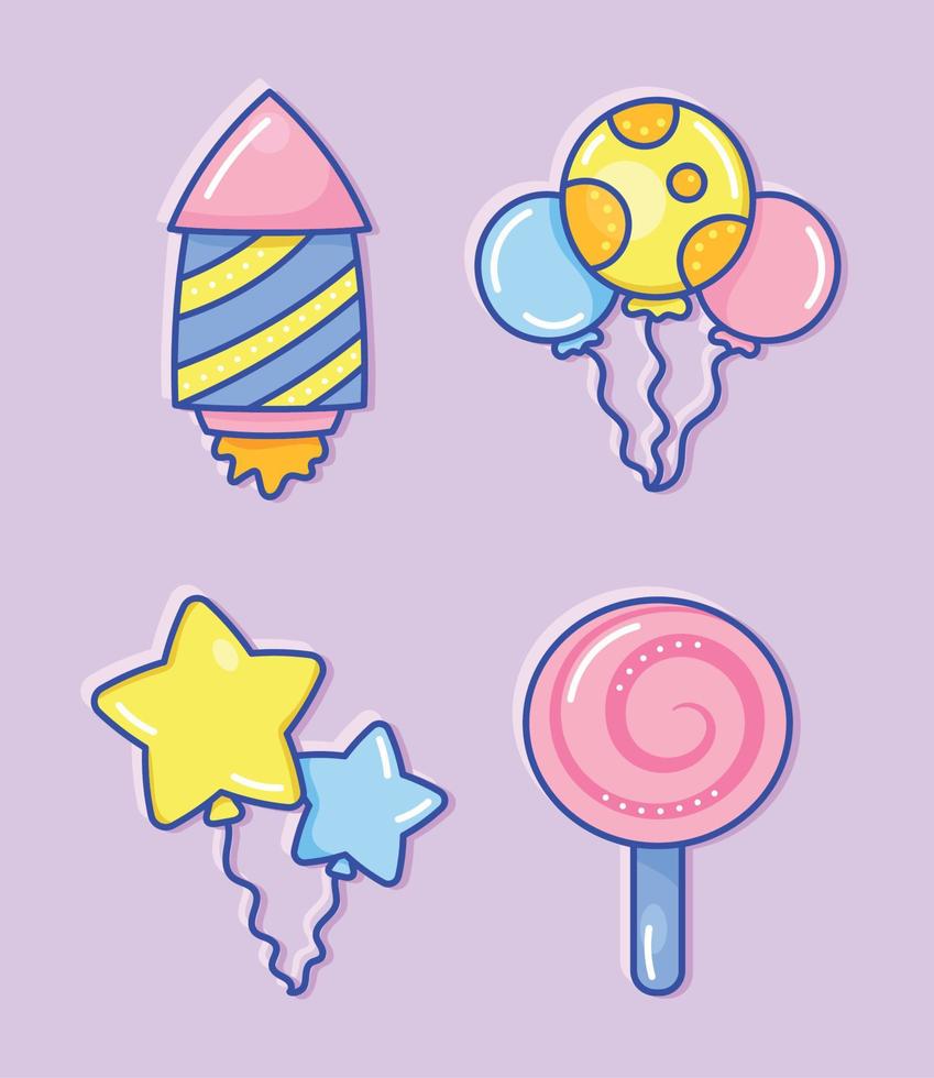 four birthday party icons vector