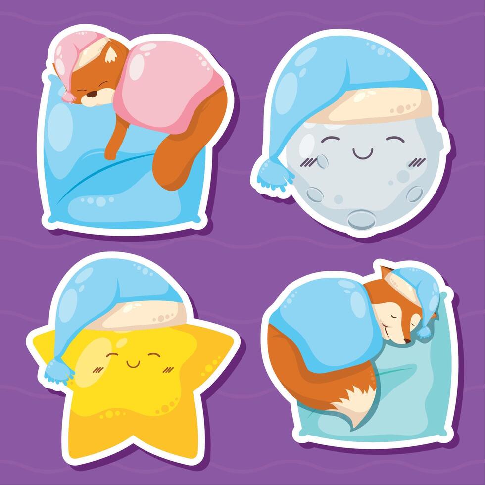 four cute characters sleeping vector