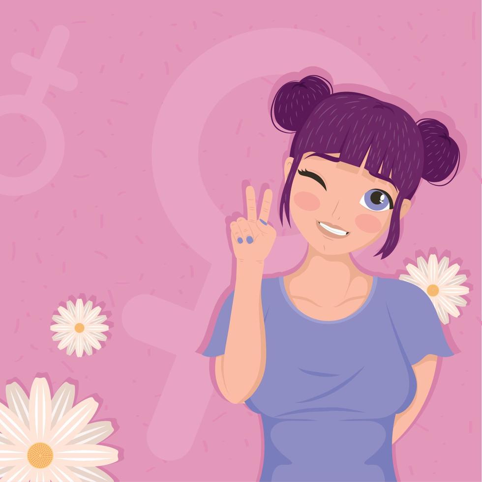 mujer anime con flores vector