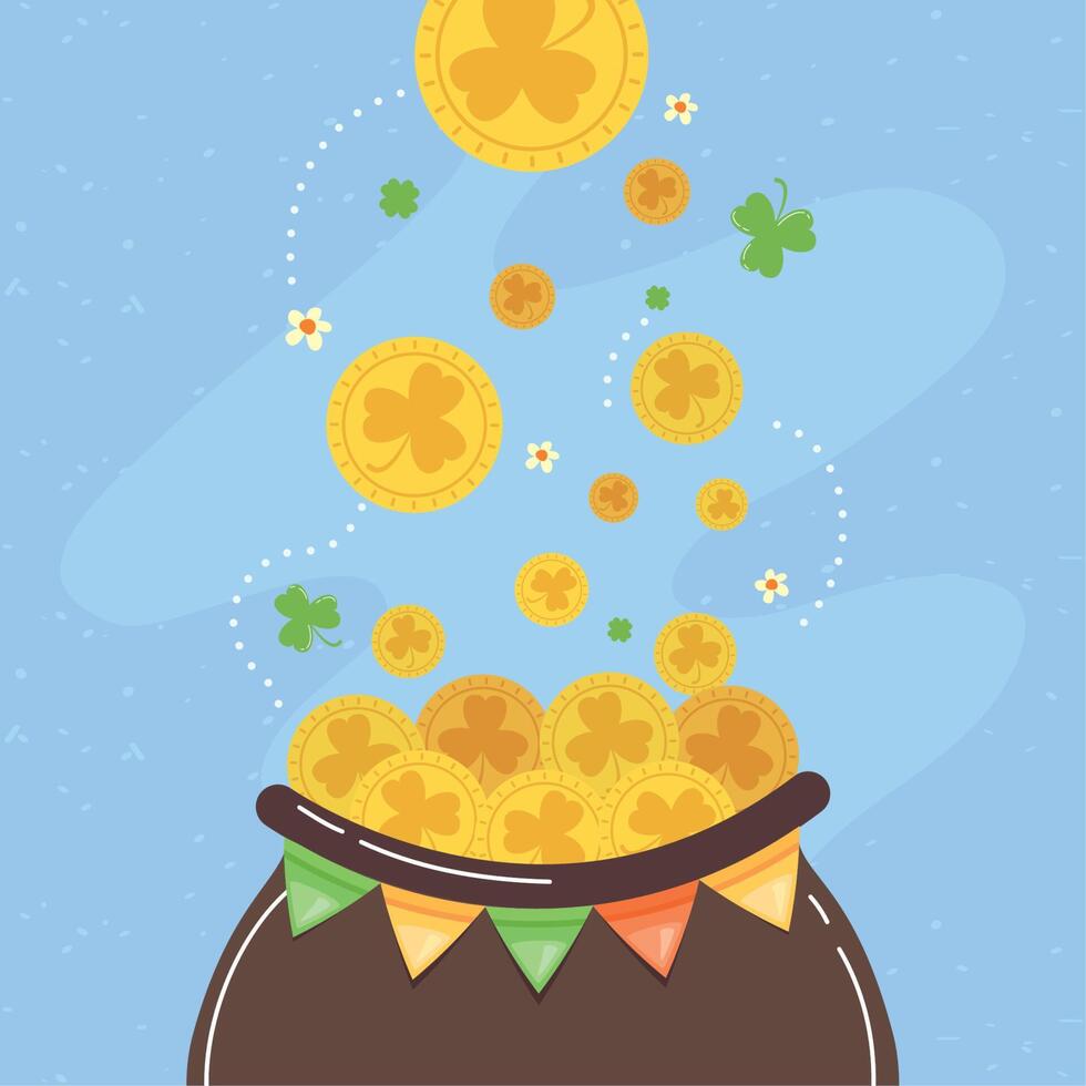 saint patricks cauldron with coins vector