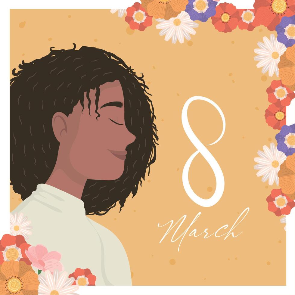 letras del día de la mujer con chica afro vector