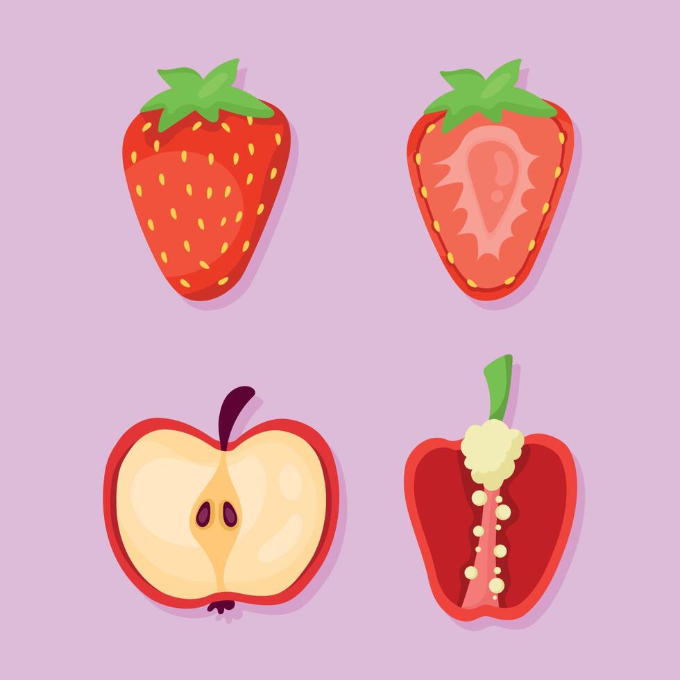 four fruits and vegetables vector