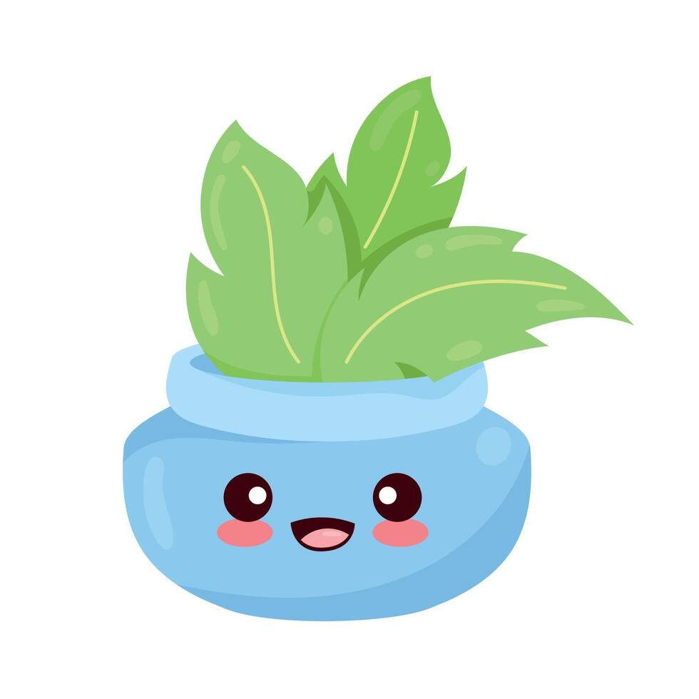 houseplant blue kawaii style vector