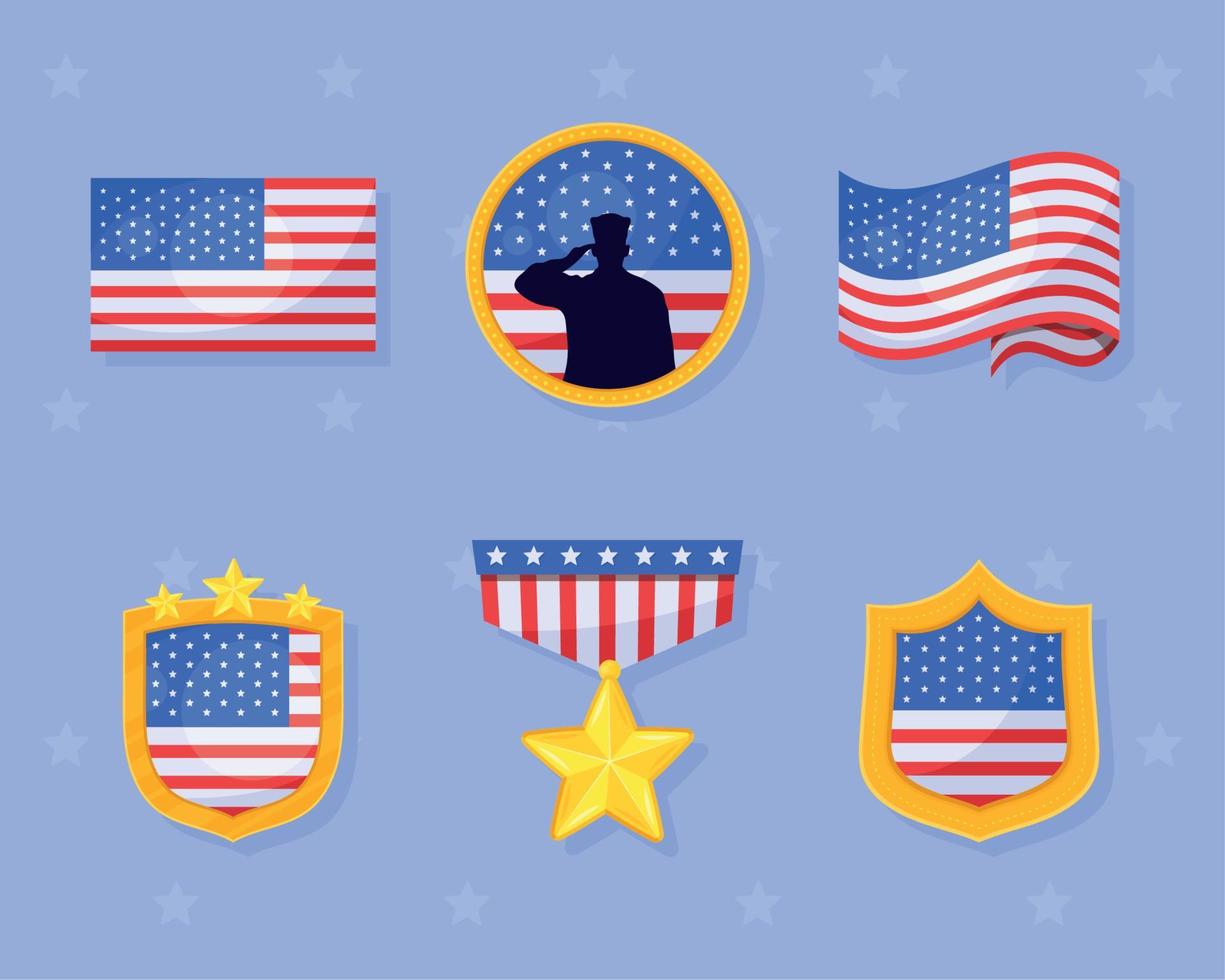 seis medallas de veteranos de estados unidos vector