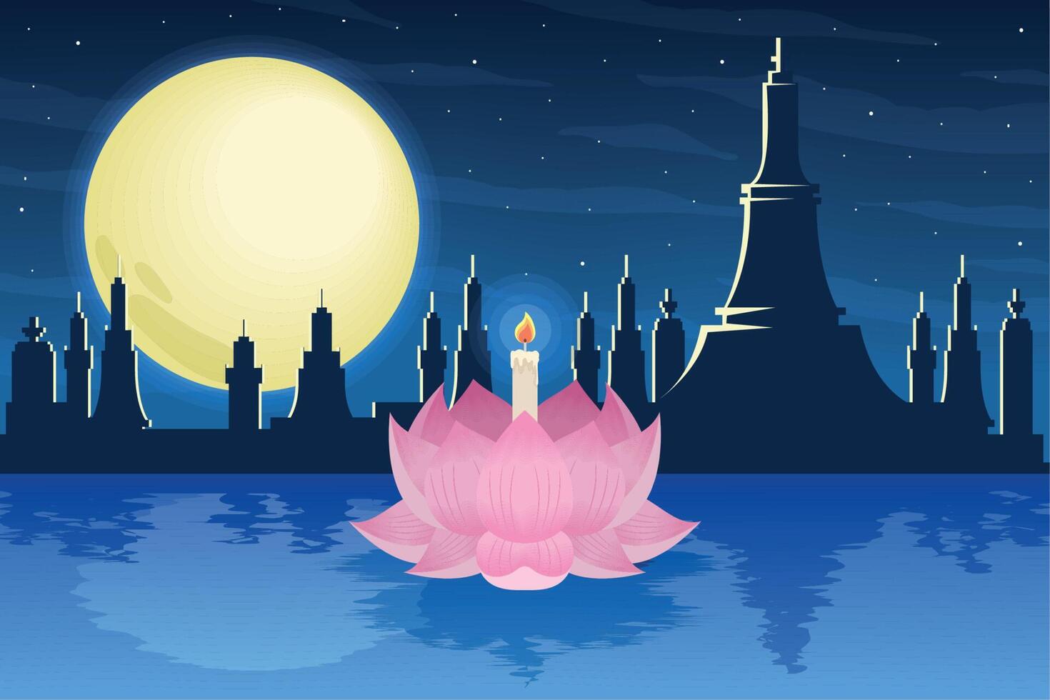 escena nocturna de loy krathong vector