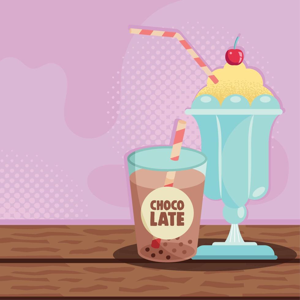 milkshake and chocolate drinks vector