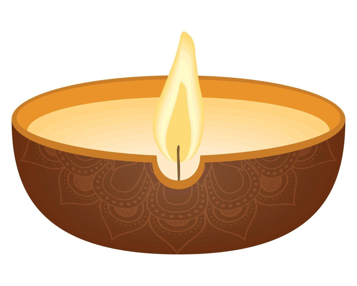 wooden diwali candle vector