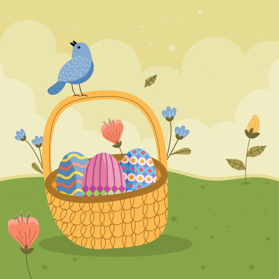 easter basket with bird vector