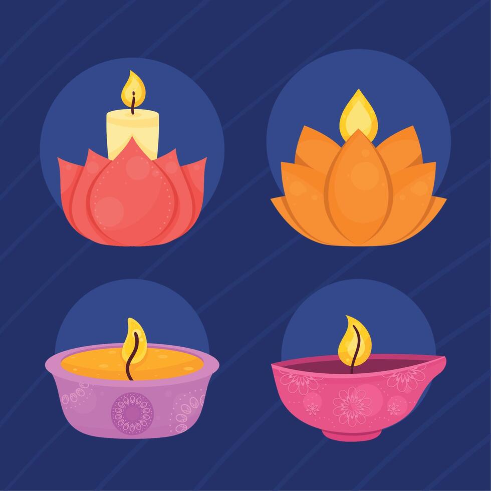 ceremonia de diwali cuatro velas vector