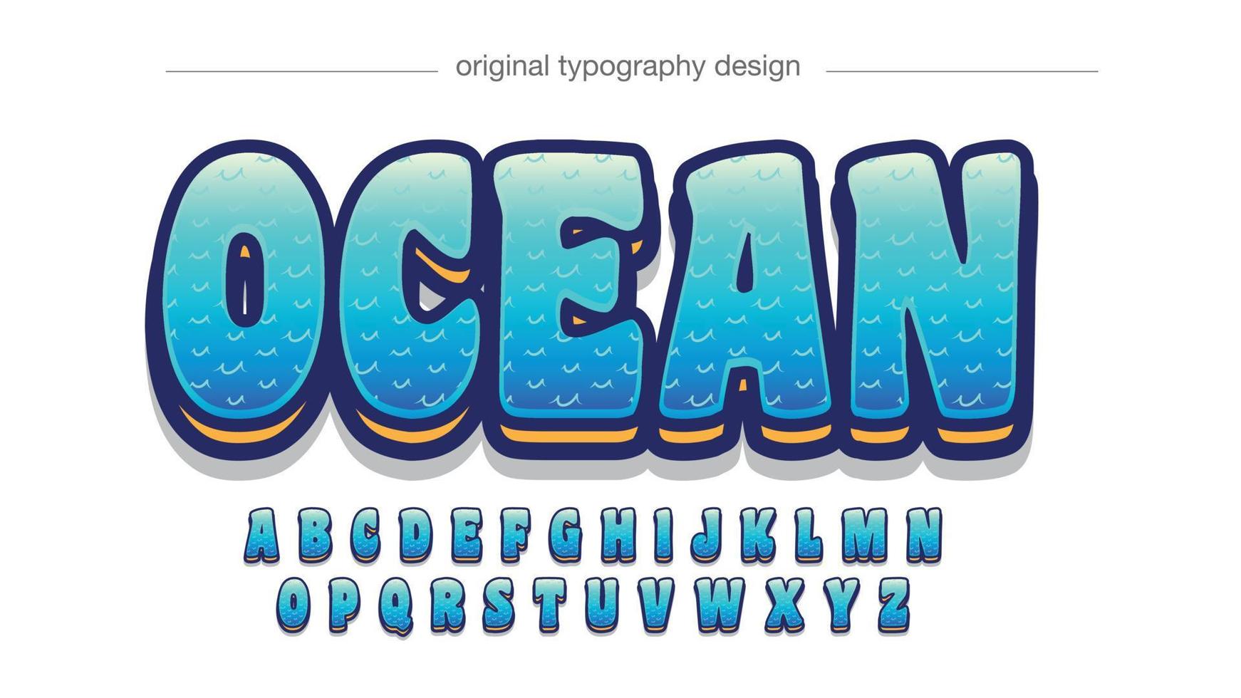 Blue waves cartoon 3d typography vector