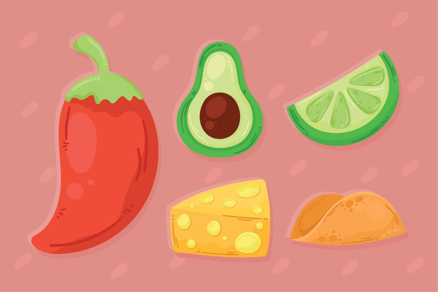 five mexican food icons vector