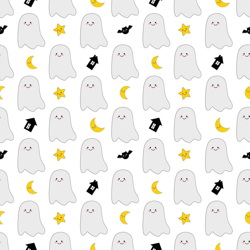 Halloween cute pumpkin ghost seamless pattern design. vector