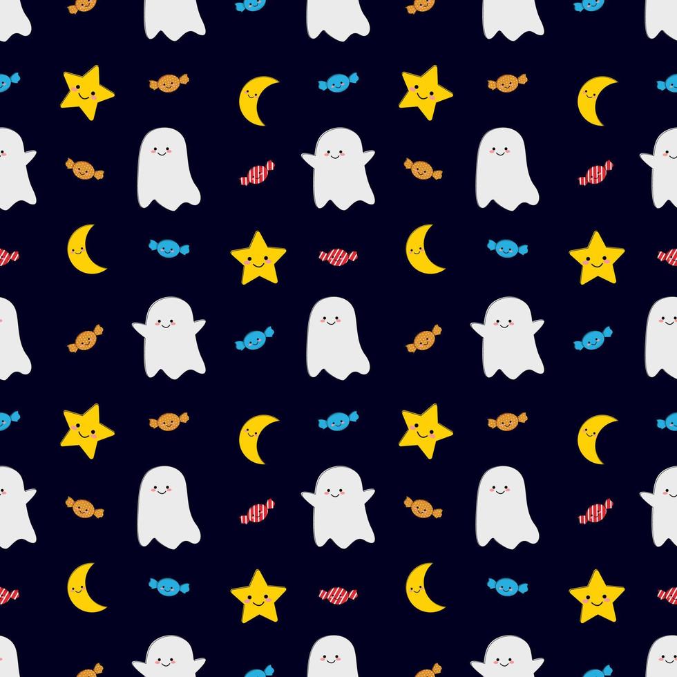 Halloween cute pumpkin ghost seamless pattern design. vector