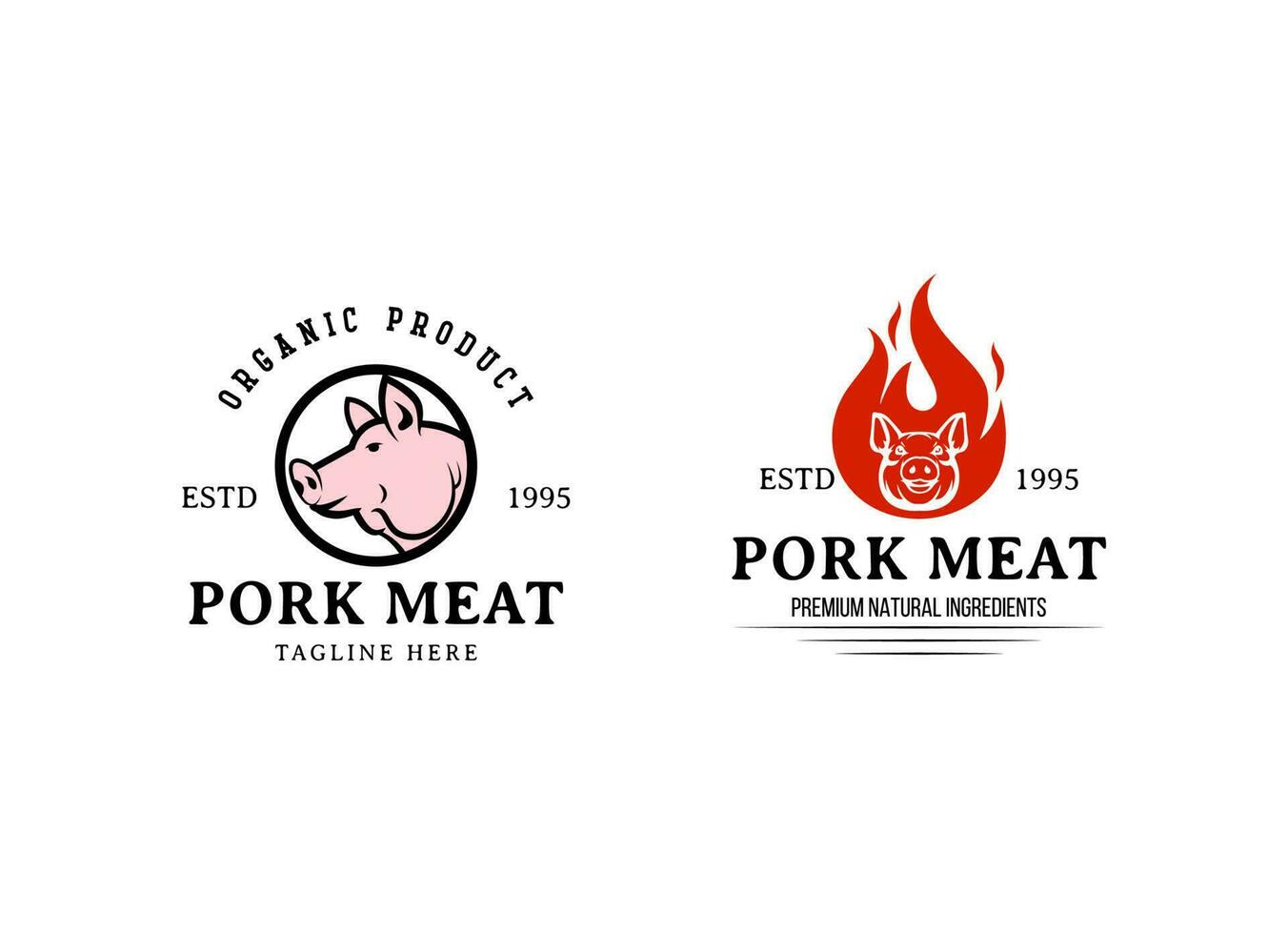 Rustic pork meat and grill restaurant vector logo design