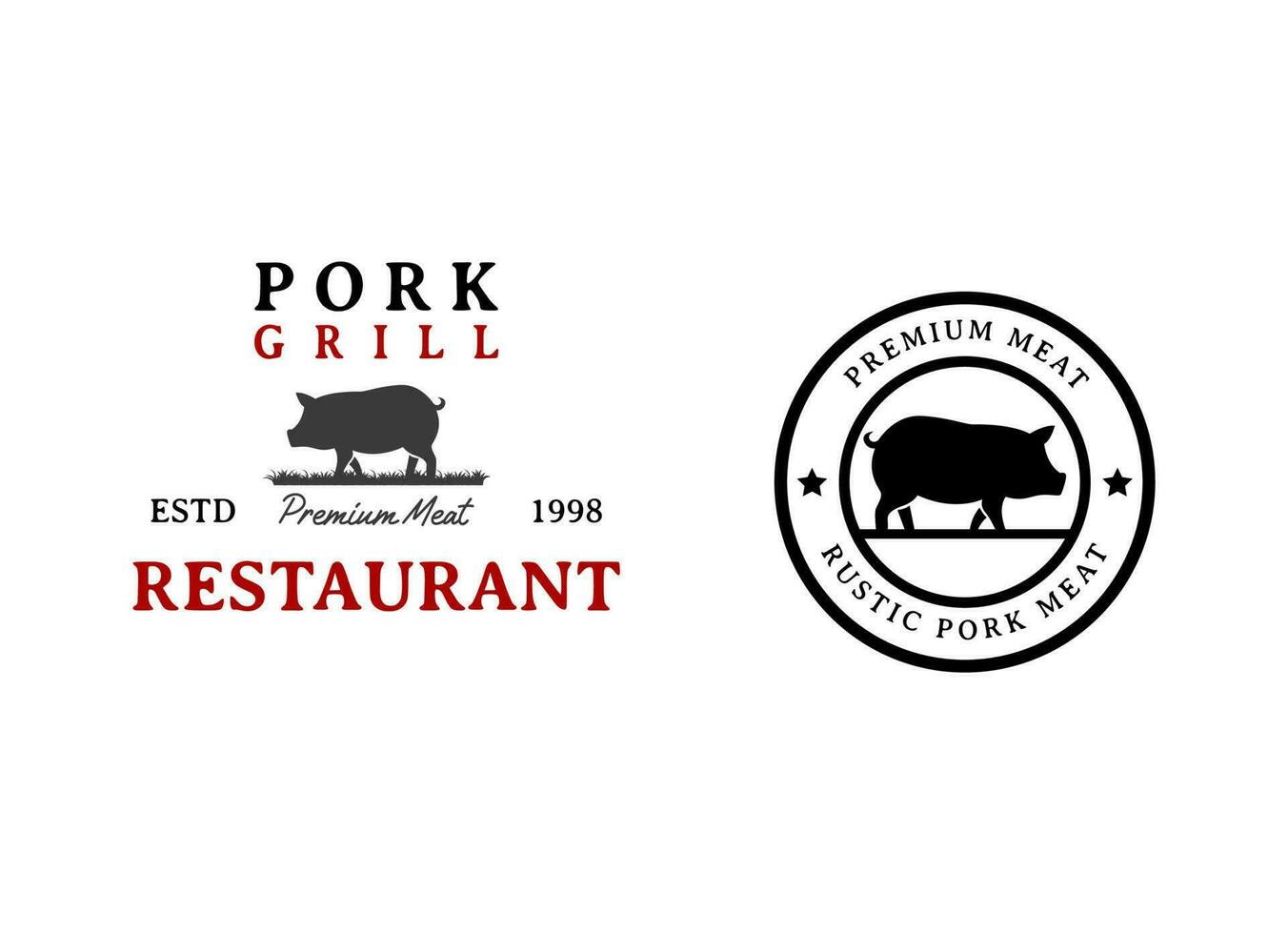 Rustic pork meat and grill restaurant vector logo design