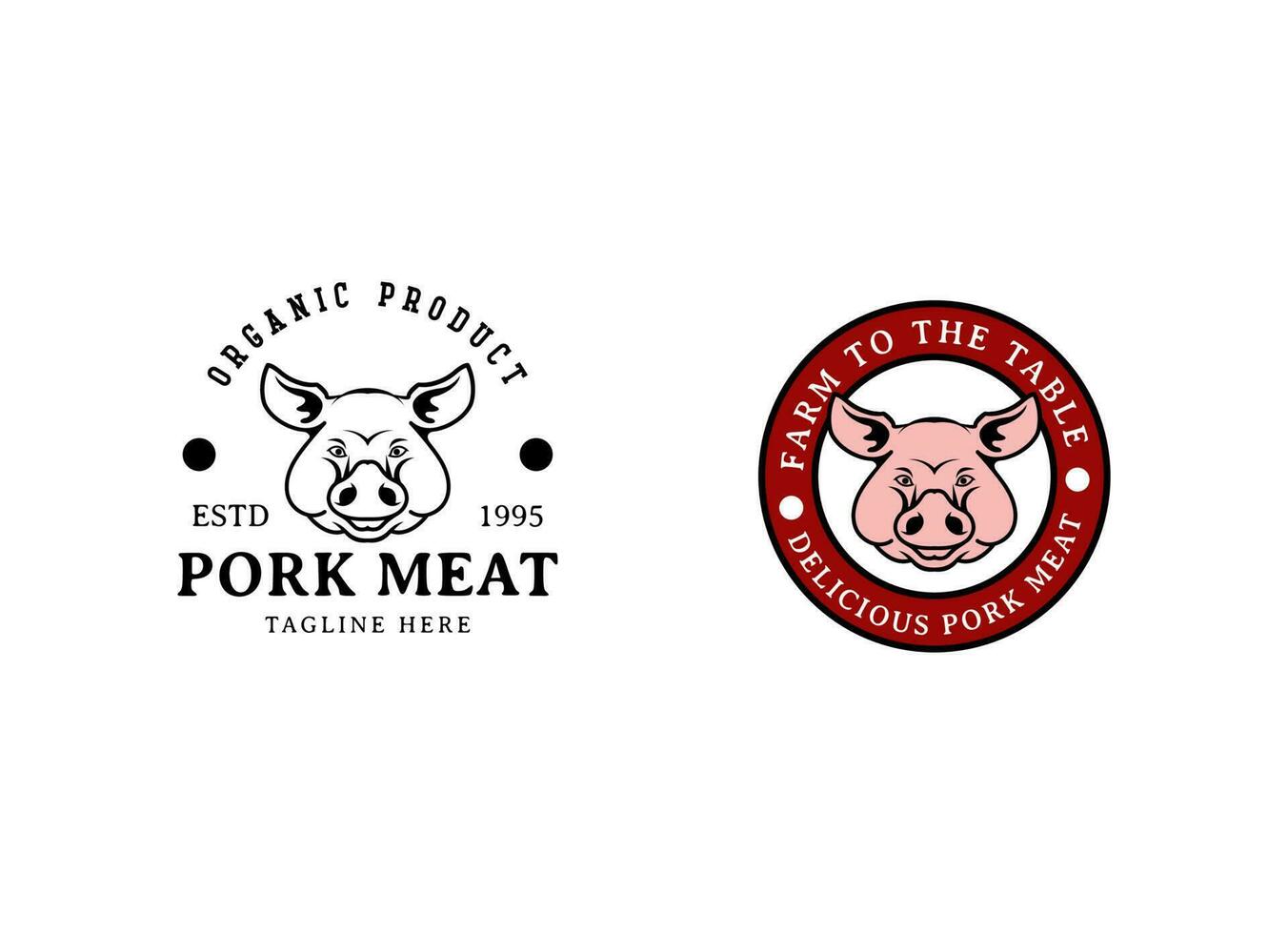 Rustic pork meat and grill restaurant vector logo design