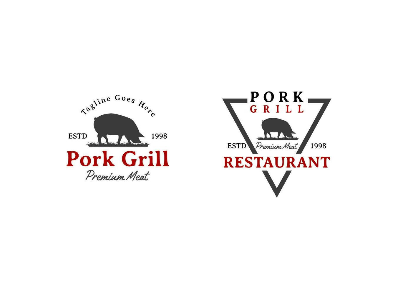 Rustic pork meat and grill restaurant vector logo design