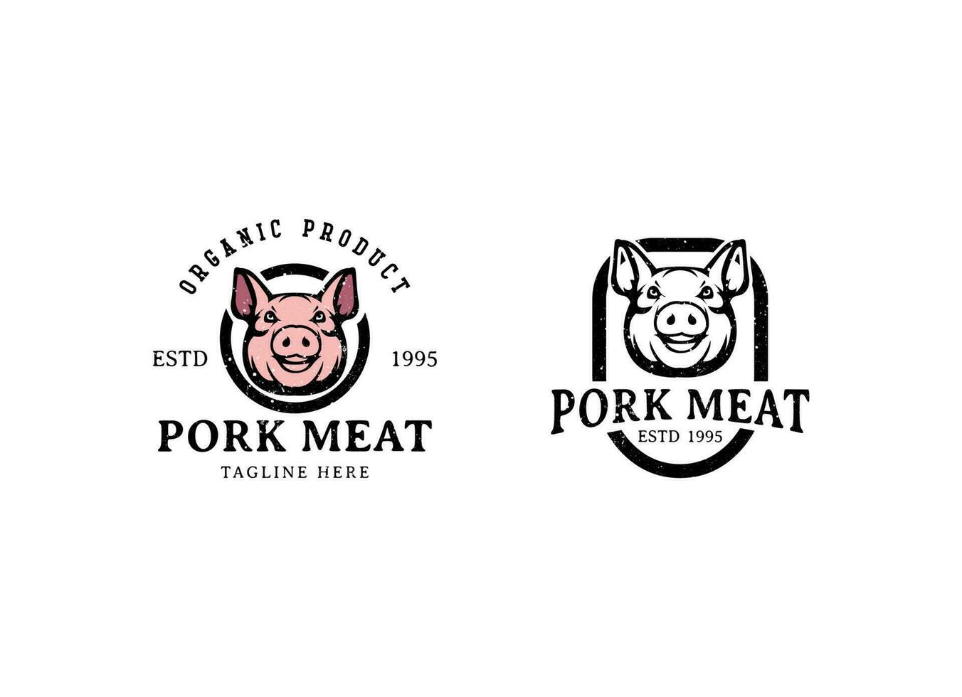 Rustic pork meat and grill restaurant vector logo design