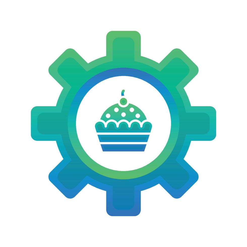 elemento de icono de plantilla de diseño de degradado de logotipo de engranaje de cupcake vector