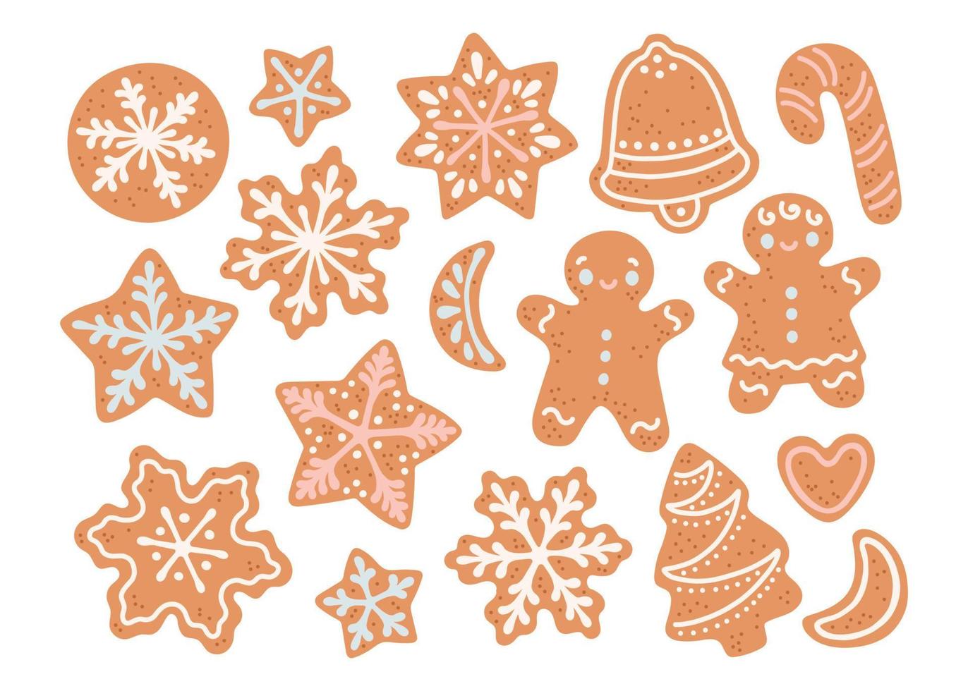 Christmas gingerbread cookies set flat design vector illustration