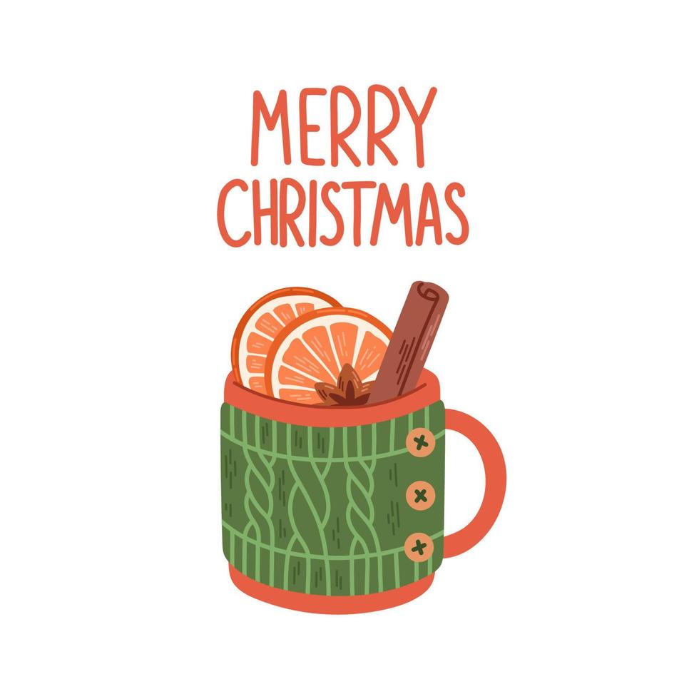 Merry Christmas warm drink cozy winter isolated vector illustration