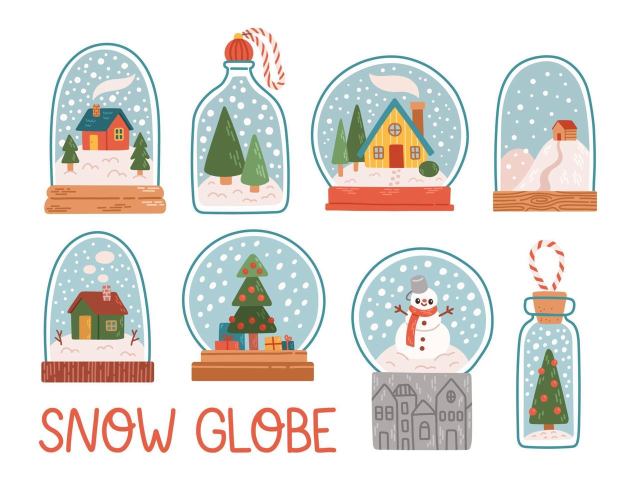 Christmas snow globe set flat design vector illustration