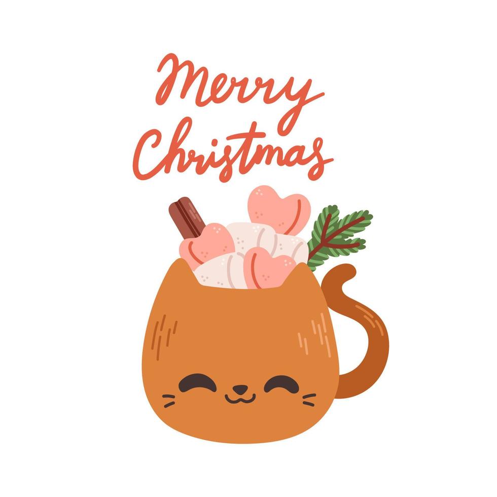 Merry Christmas warm drink cozy winter isolated vector illustration