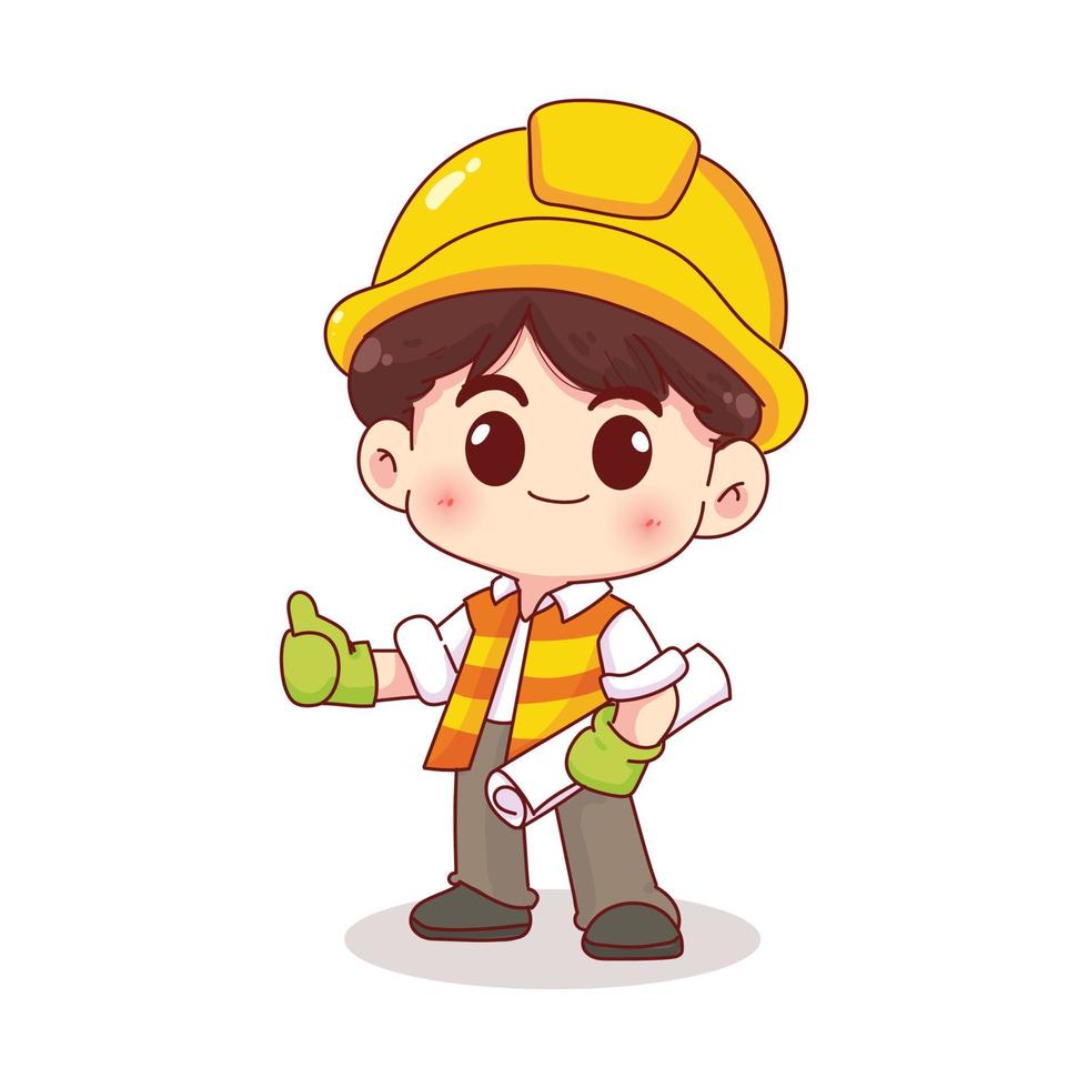 Engineer worker or construction worker foreman character hand drawn cartoon illustration vector