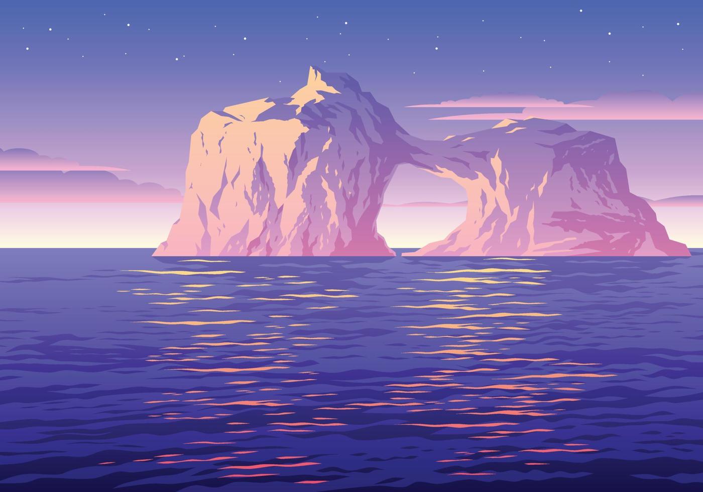 Beautiful Sunset Big Iceberg Landscape Illustration vector