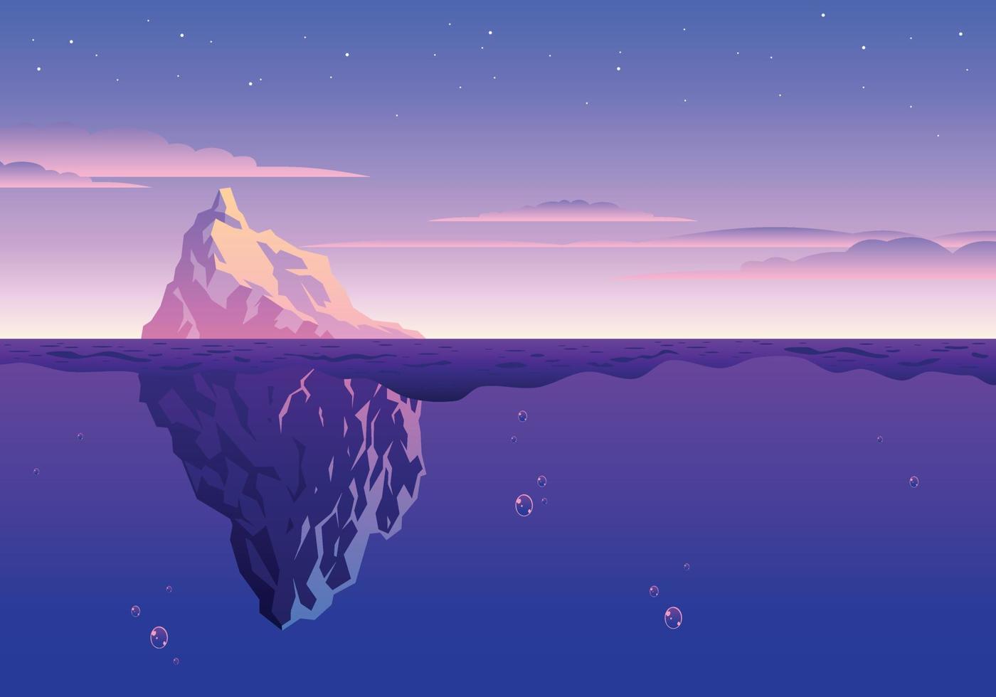 hermosa puesta de sol iceberg paisaje ilustración vector