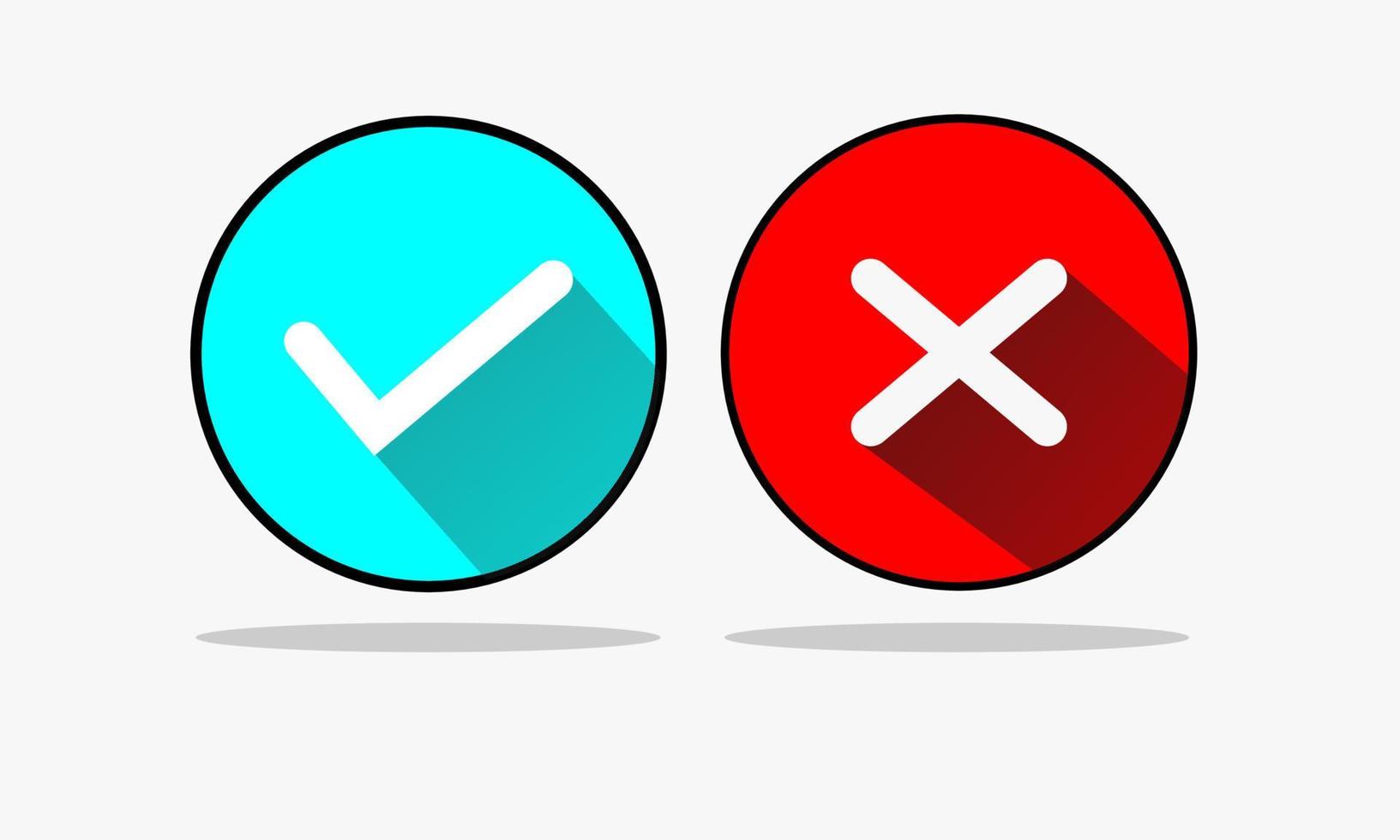 icono de marca de verificación y x en estilo moderno y plano. sí no símbolo vector