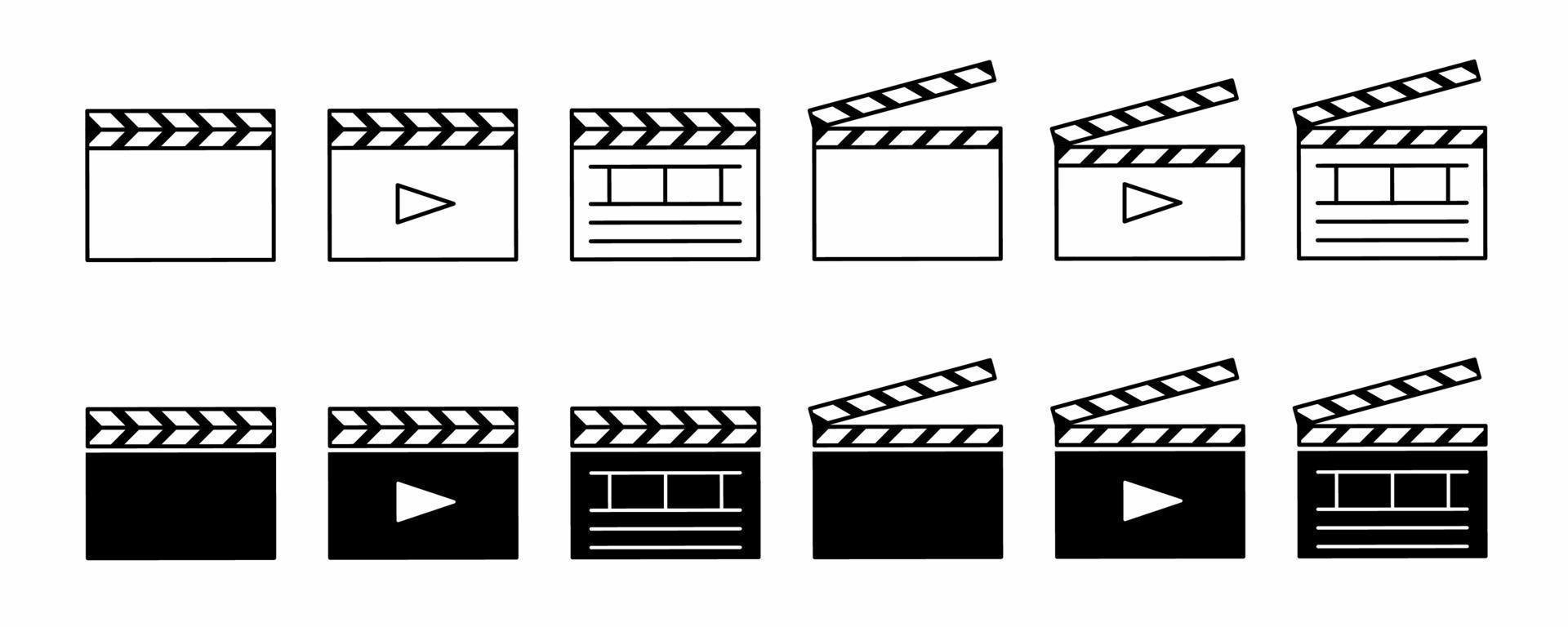 clapper board icon set isolated on white background vector