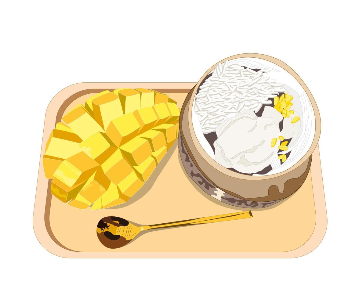 helado de mango y arroz pegajoso vector